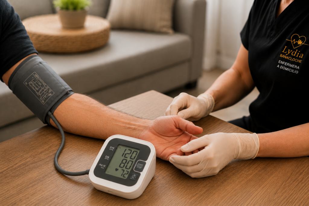 Enfermera a domicilio realizando control de constantes vitales en Camp de Túria
