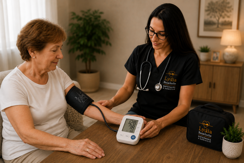 Enfermera realizando control de constantes vitales a domicilio en Camp de Túria