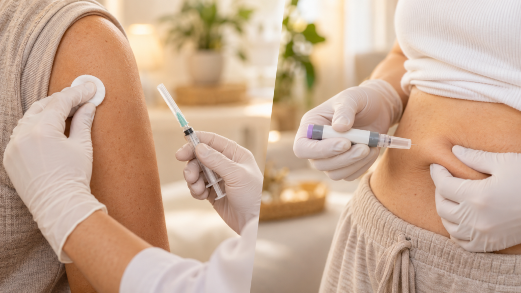 Diferencias entre una inyección intramuscular en el brazo y una inyección subcutánea en el abdomen