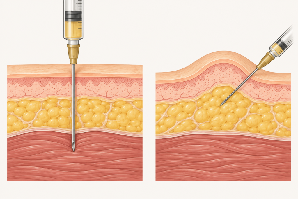 Comparación de la profundidad de una inyección intramuscular y una subcutánea